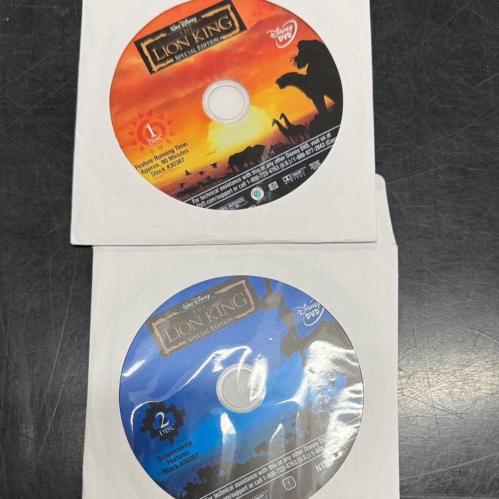 Disney The Lion King DVD Disc 1 and 2, no case
